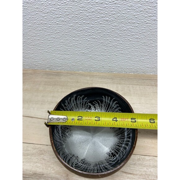 Coconut Shell Bowl Silver And Black Splash Hand Made And Painted - Picture 4 of 5
